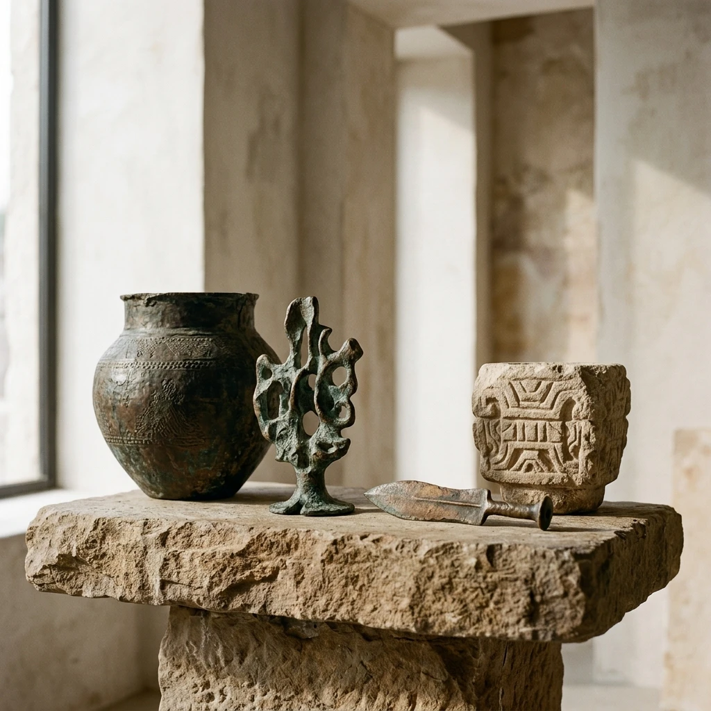 Luxury heirloom objects on stone pedestal