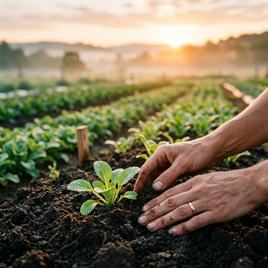 Organic farming landscape at morning sunlight